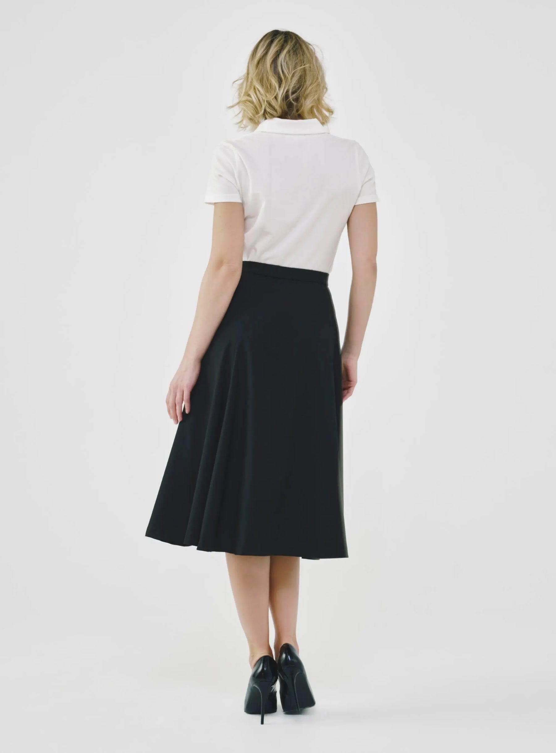 High-Waist Midi Skirt with Elastic Waistband