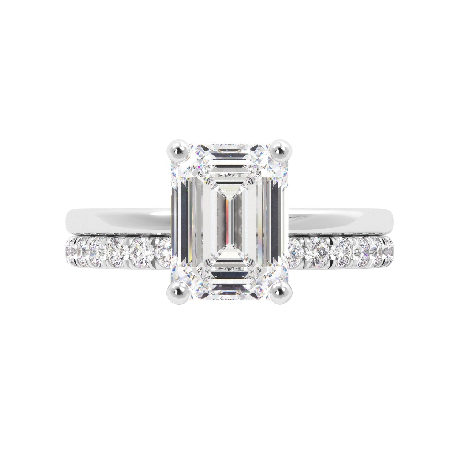 Emerald Cut Solitaire with Hidden Halo Engagement Ring Set