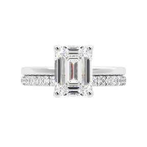 Emerald Cut Solitaire with Hidden Halo Engagement Ring Set