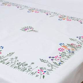 Premium Hand Floral Embroidered Cotton Tablecloth Size 76 x 56 Inches for Table Decor