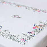 Premium Hand Floral Embroidered Cotton Tablecloth Size 76 x 56 Inches for Table Decor