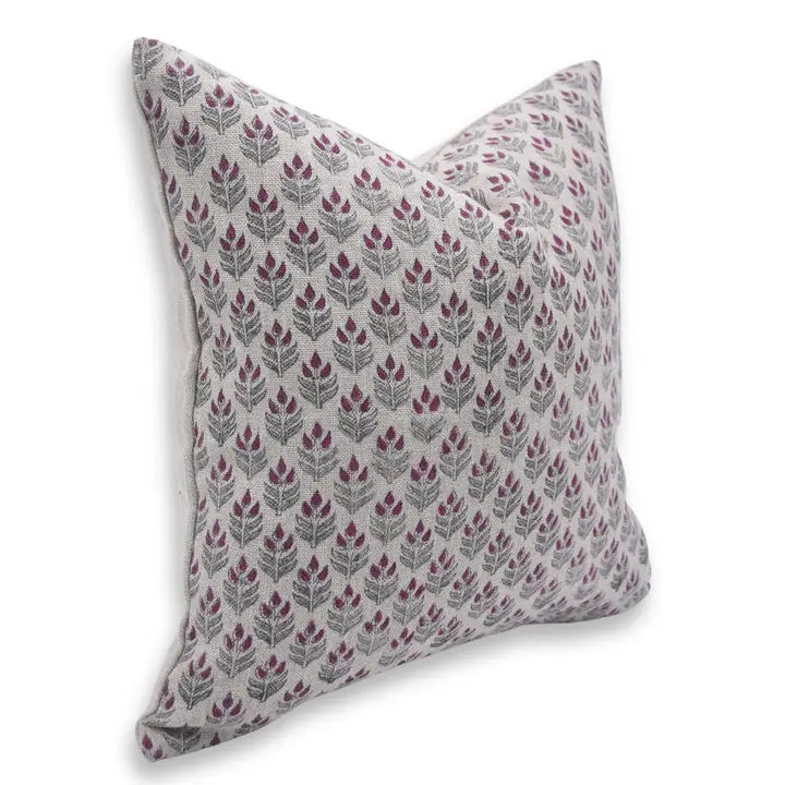 Unique Floral Block Print Thick Linen Pillow Cover - Alia