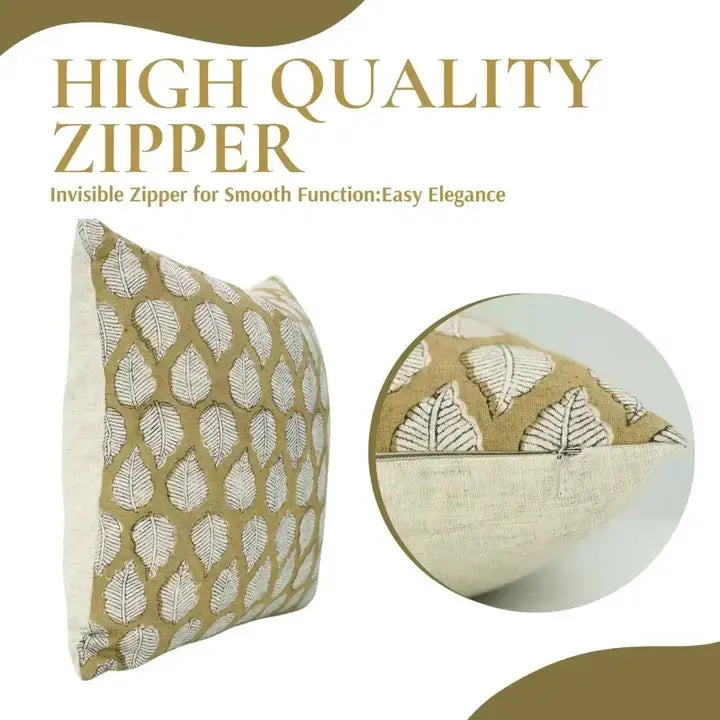 Natural Hand Blcok Print Desgin Viscose Linen Cushion Cover - Panchi