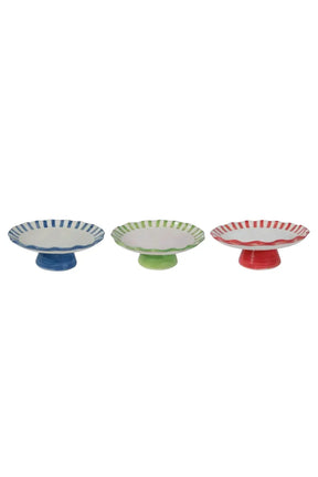 Ceramic Stripe Cake Stand, 10 X 10 X 3.75 Inches- Green
