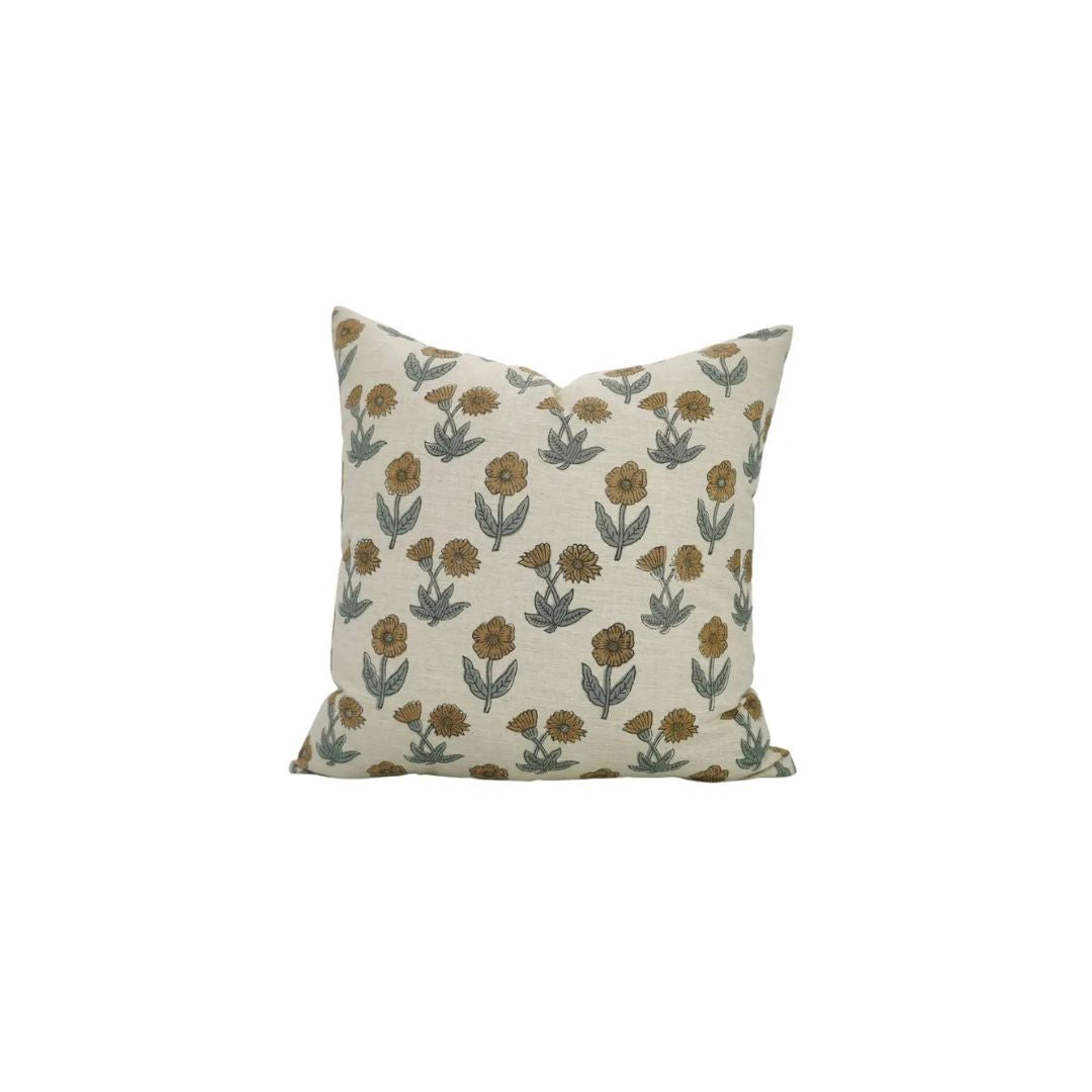Heritage Block Design Linen Blend Pillow Cover - Kirti