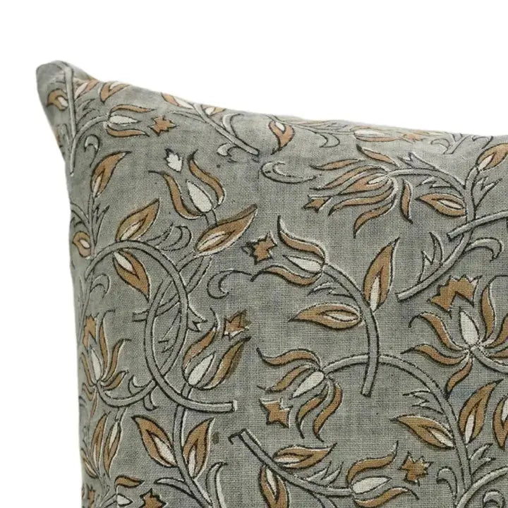 Handmade Indian Block Print Farmhouse Decor Pure Linen Pillow Cover- Kamal Dutta