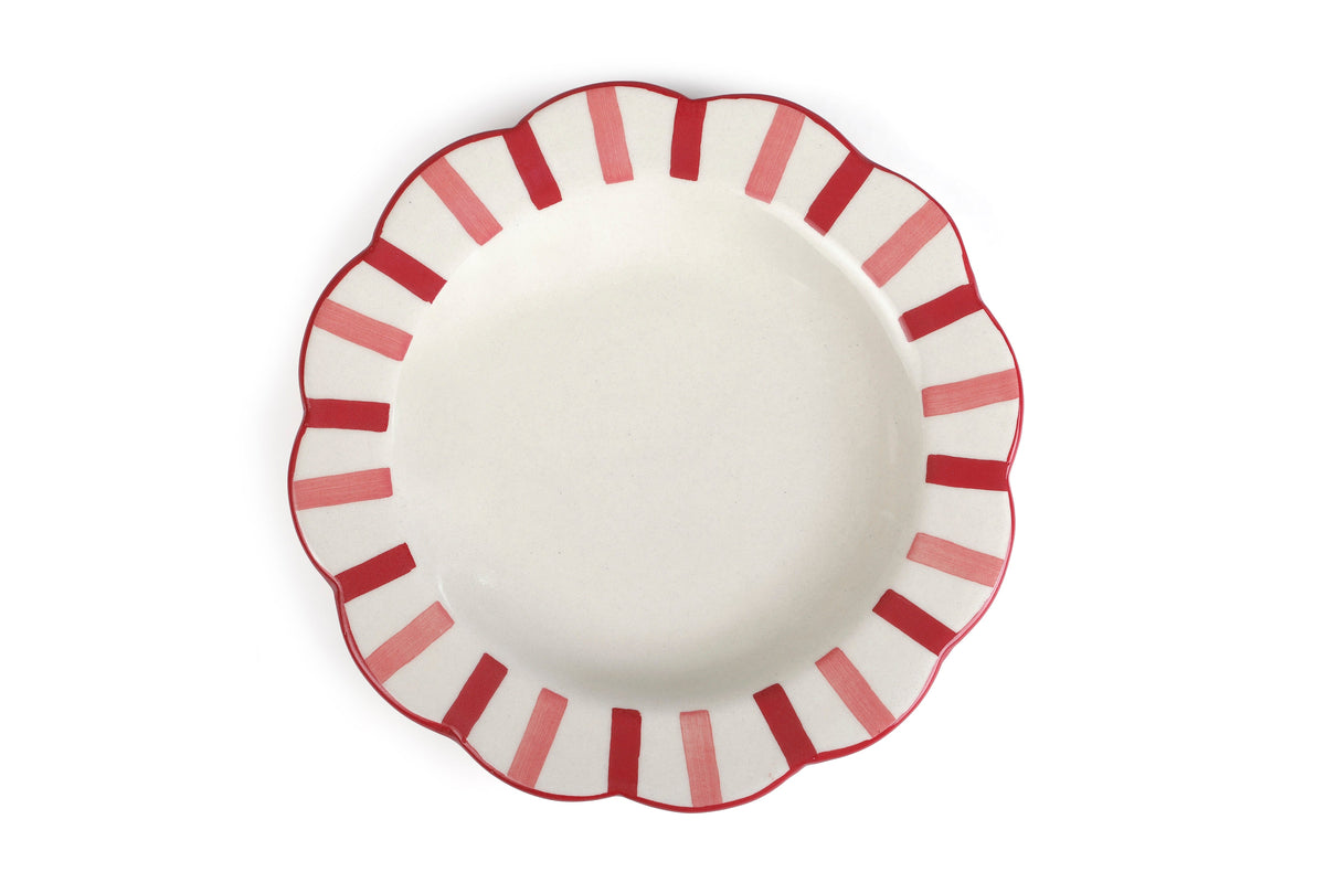 Ceramic Stripe Dinner Plate, Pink Red- 10 x 10 x 1.25 Inches