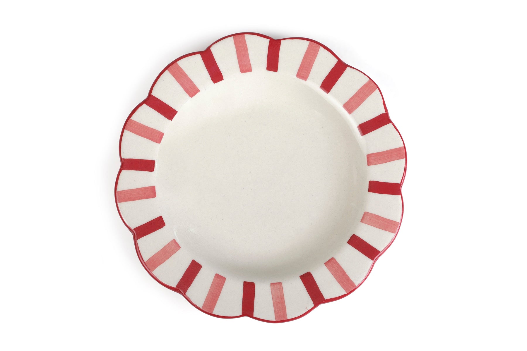 Ceramic Stripe Dinner Plate, Pink Red- 10 x 10 x 1.25 Inches