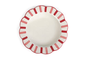 Ceramic Stripe Dinner Plate, Pink Red- 10 x 10 x 1.25 Inches