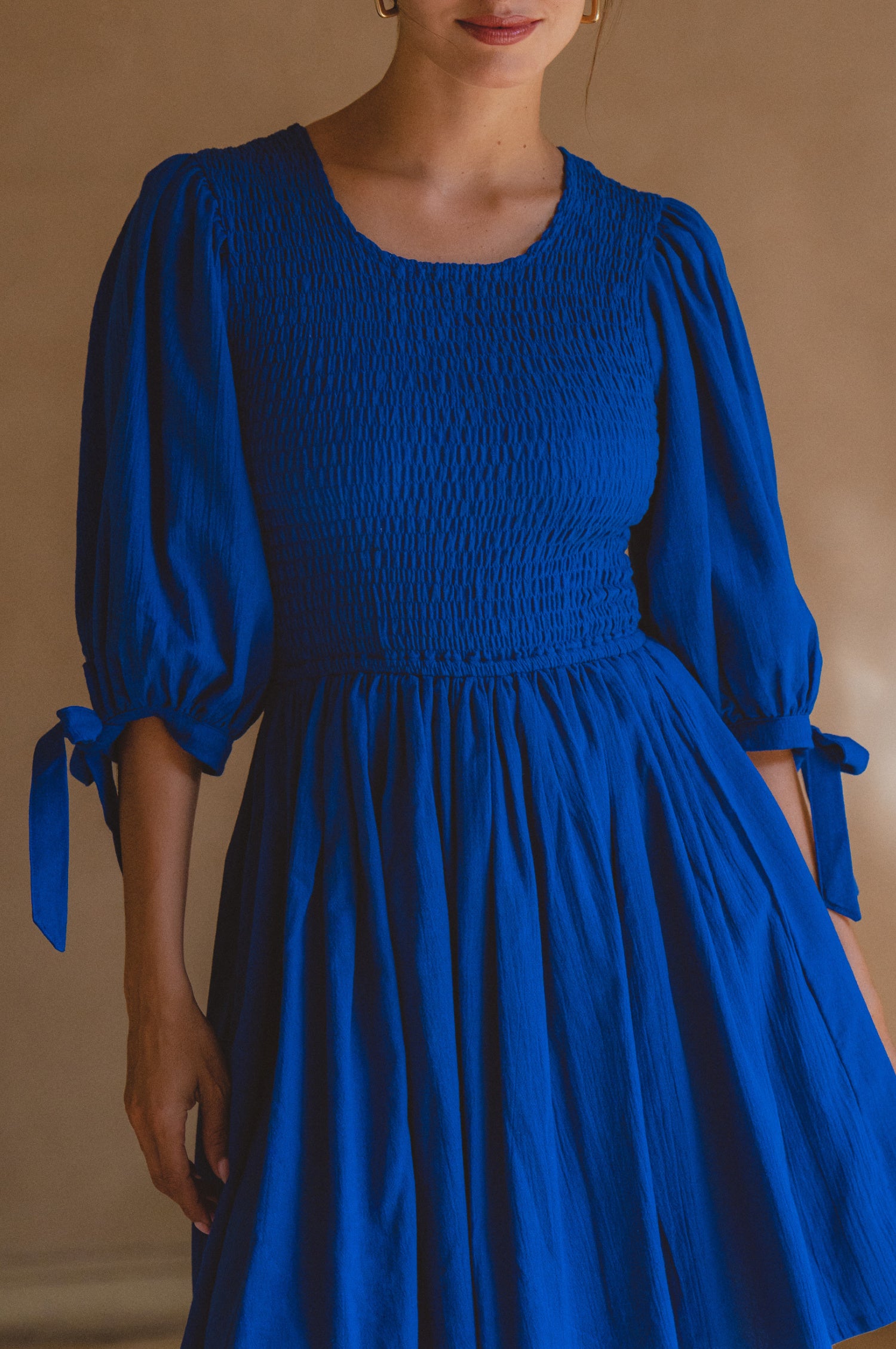 Jolie Puff Sleeve Linen Mini Dress  - Sapphire