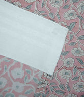 Floral Block Print Viscose Linen Curtain - Haridwar Gray and Pink Handcrafted Window Drape