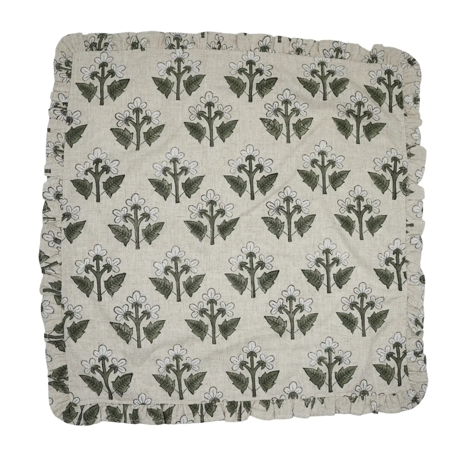 Decorative Block Print Frill Viscose Linen Napkins Set of 4 - Chahat