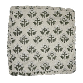 Decorative Block Print Frill Viscose Linen Napkins Set of 4 - Chahat