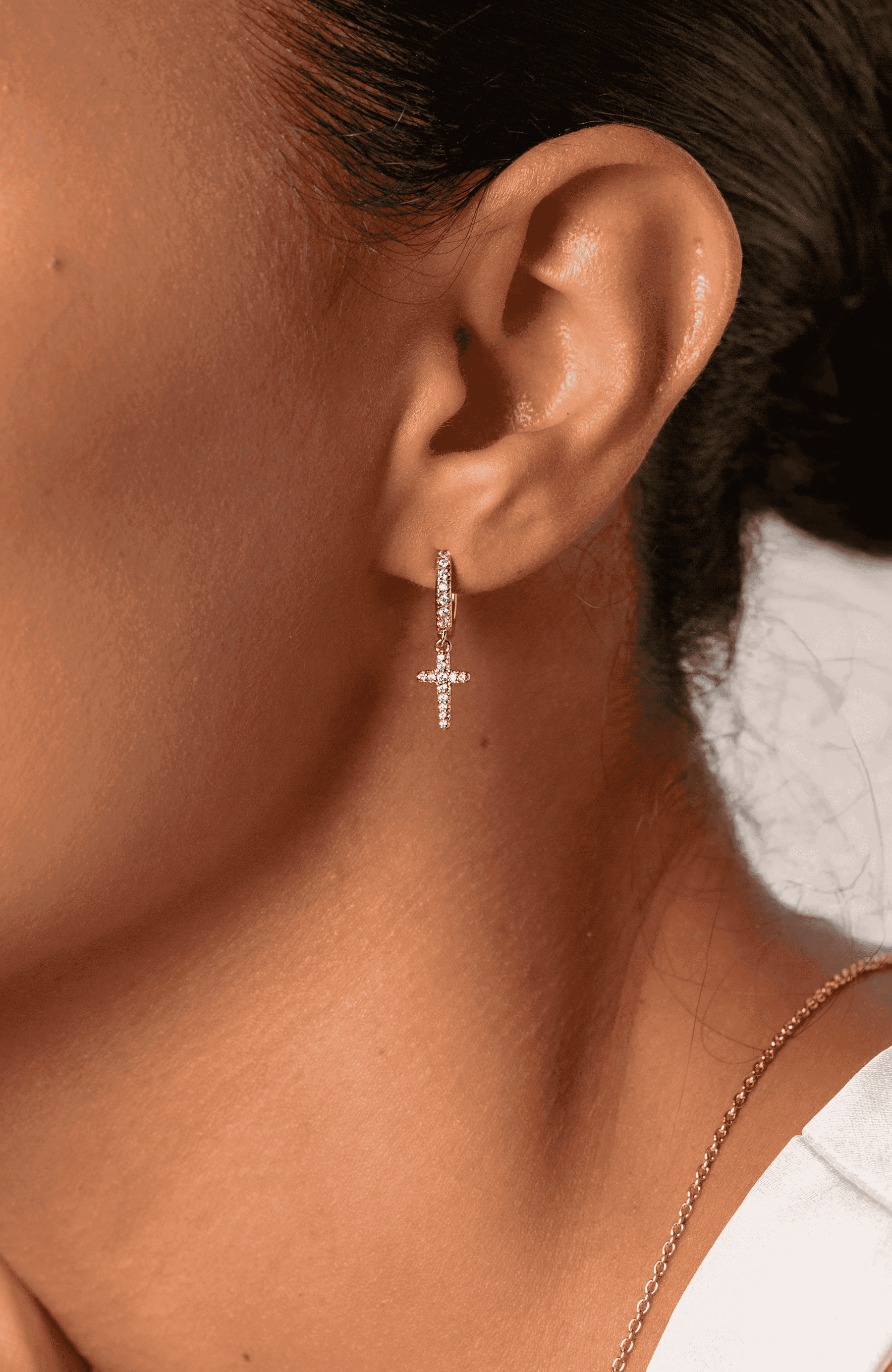 Luminous Pavé Cross Huggie Hoop Earrings