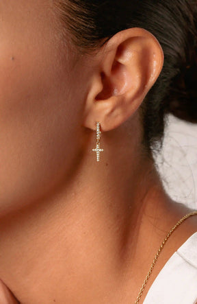 Luminous Pavé Cross Huggie Hoop Earrings