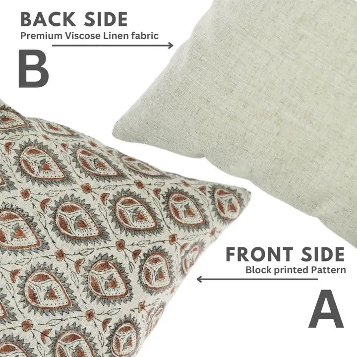 Stylish Hand-Block Design Viscose Linen Cushion Cover - Pan Patti
