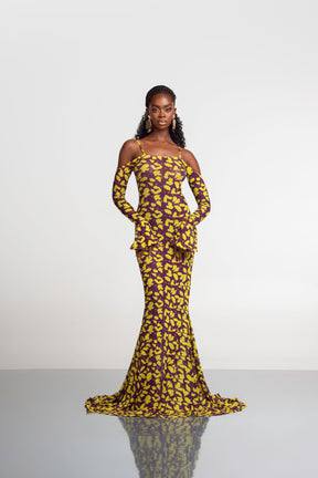 SAKI OFF SHOULDER MAXI MESH DRESS