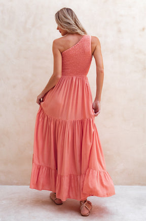 Cassandra One Shoulder Maxi Dress - Peach