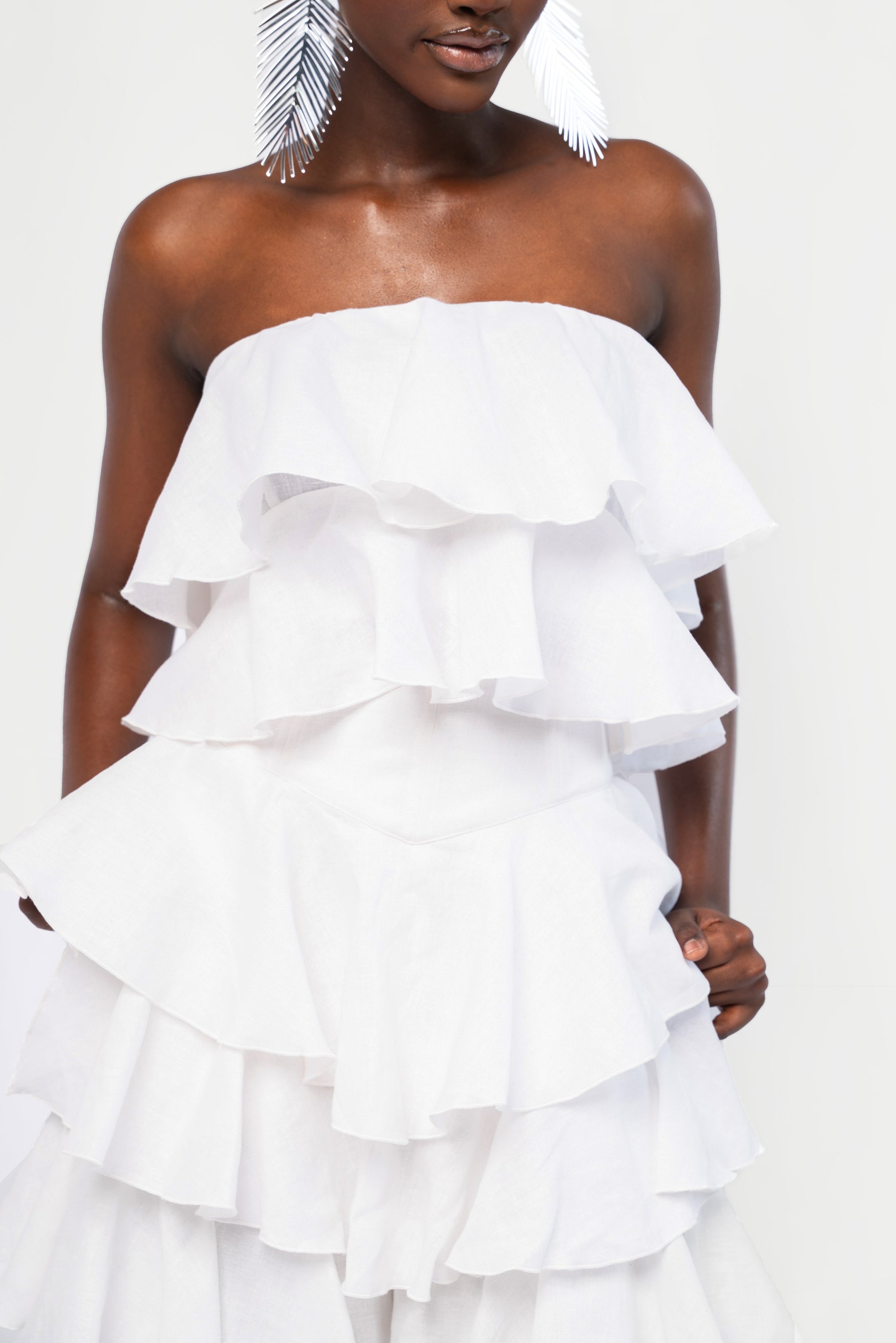 Linen KOKO Ruffle Top in White