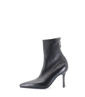 Chic Black Leather Booties with Heel Zip Emilia