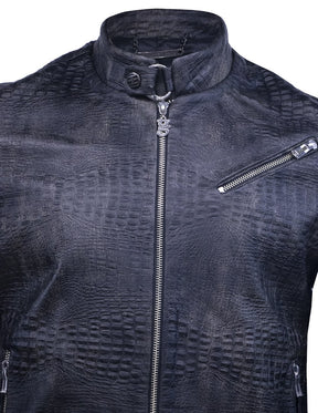 Aged cracked crocodile leather jacket