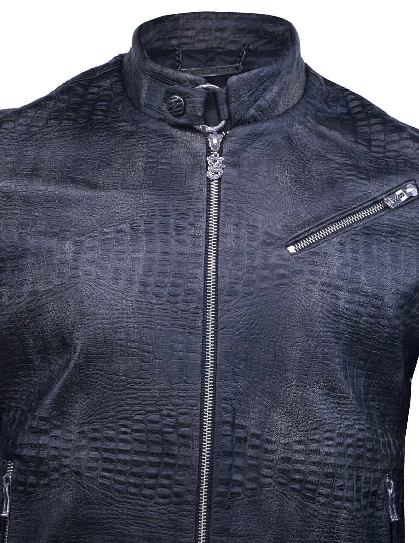 Aged cracked crocodile leather jacket
