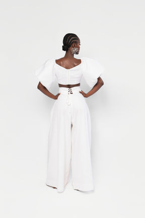 Linen KIARA Wide Leg Pants in White