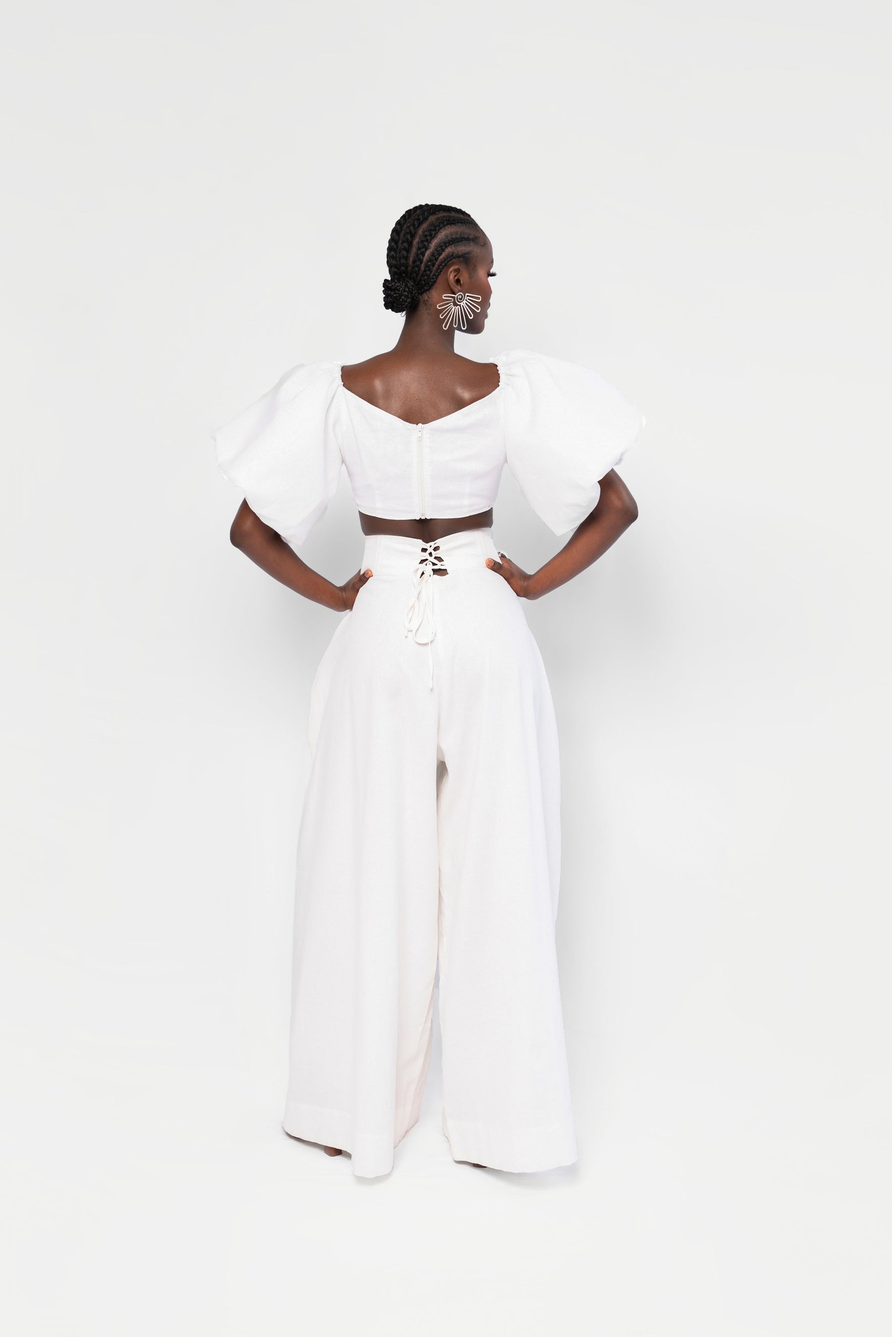 Linen KIARA Wide Leg Pants in White