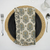 Hand Block Print Linen Blend Set Of 4 Table Frill Napkin -  Kusum