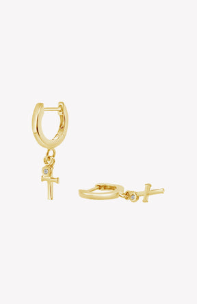 Calvary Cross Huggie Hoop Earrings