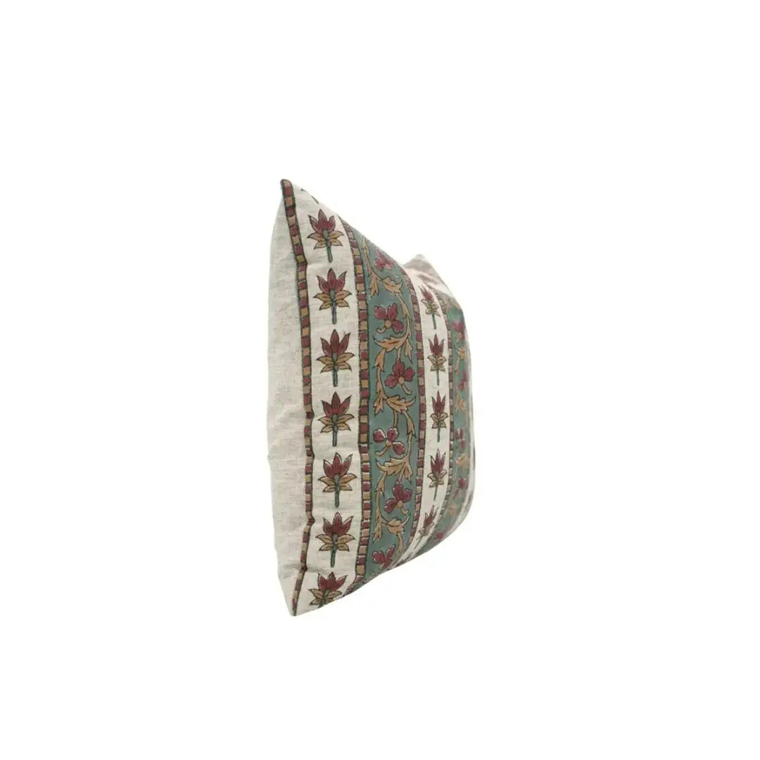 Home Decor Hand Block Print Viscose Linen Pillow Cover -Laxmi Bordar