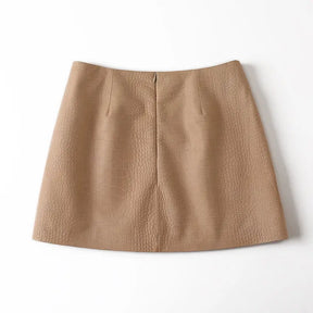 Croc-Embossed Genuine Sheep Leather Mini Skirt