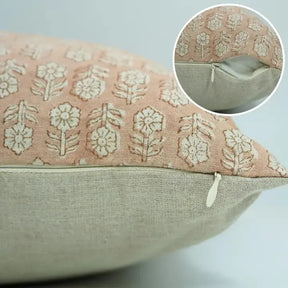 Traditional Handmade Block Printed Pure Linen Cushion Cover - Tulsi Buti