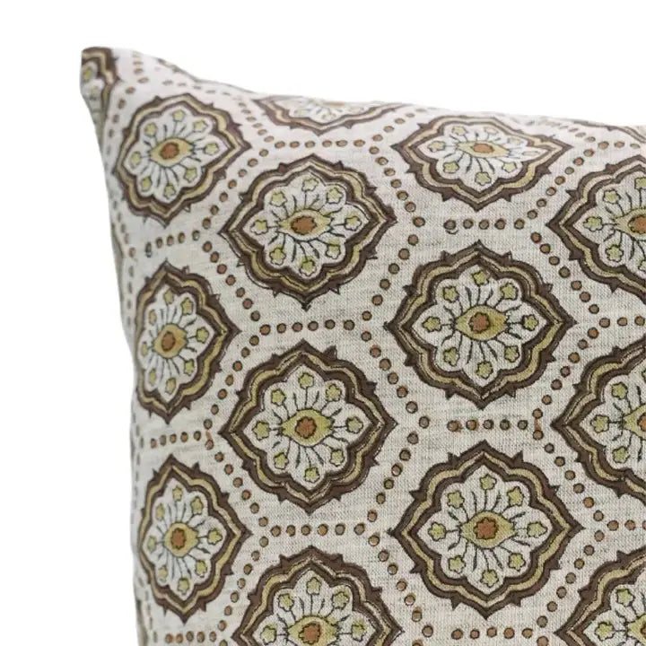 Bohemian Hand Block Desgin Viscose Linen Cushion Cover - Charkha