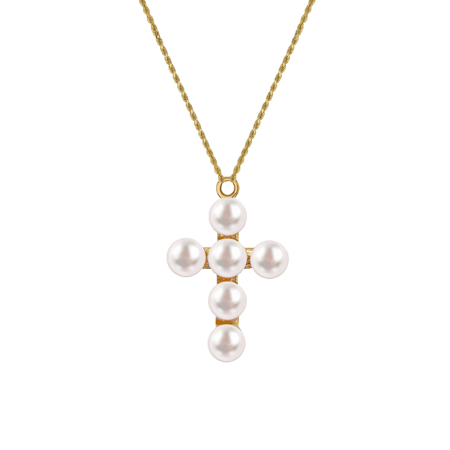 Pearl Cross Gold Charm Necklace