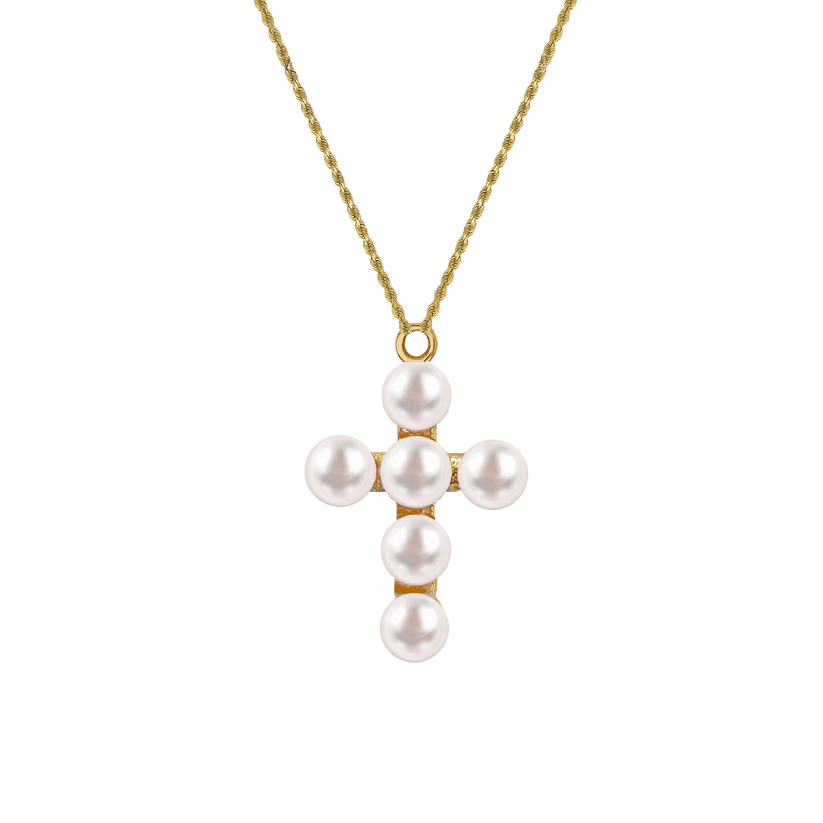Pearl Cross Gold Charm Necklace