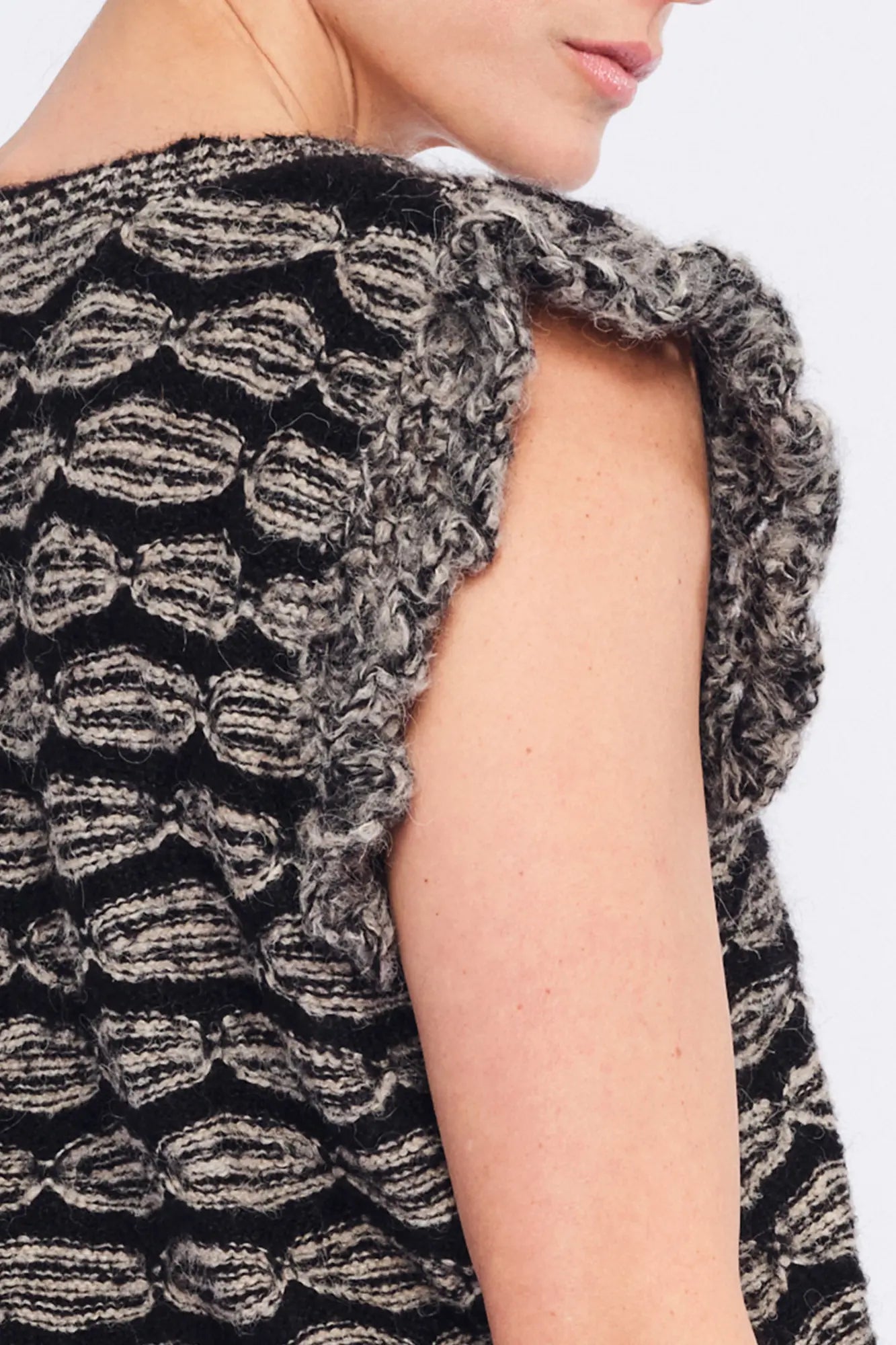 Beca Crochet Sleeve Alpaca Vest | Black Melange