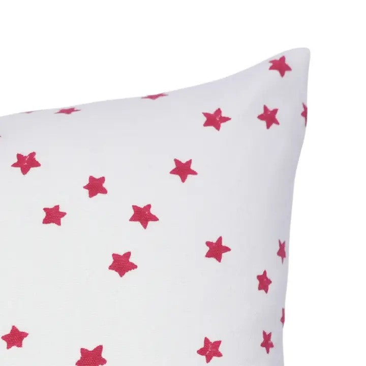 Artistic Hand-Carved Block Print Design Thick Cotton White Pillow Cover- Star