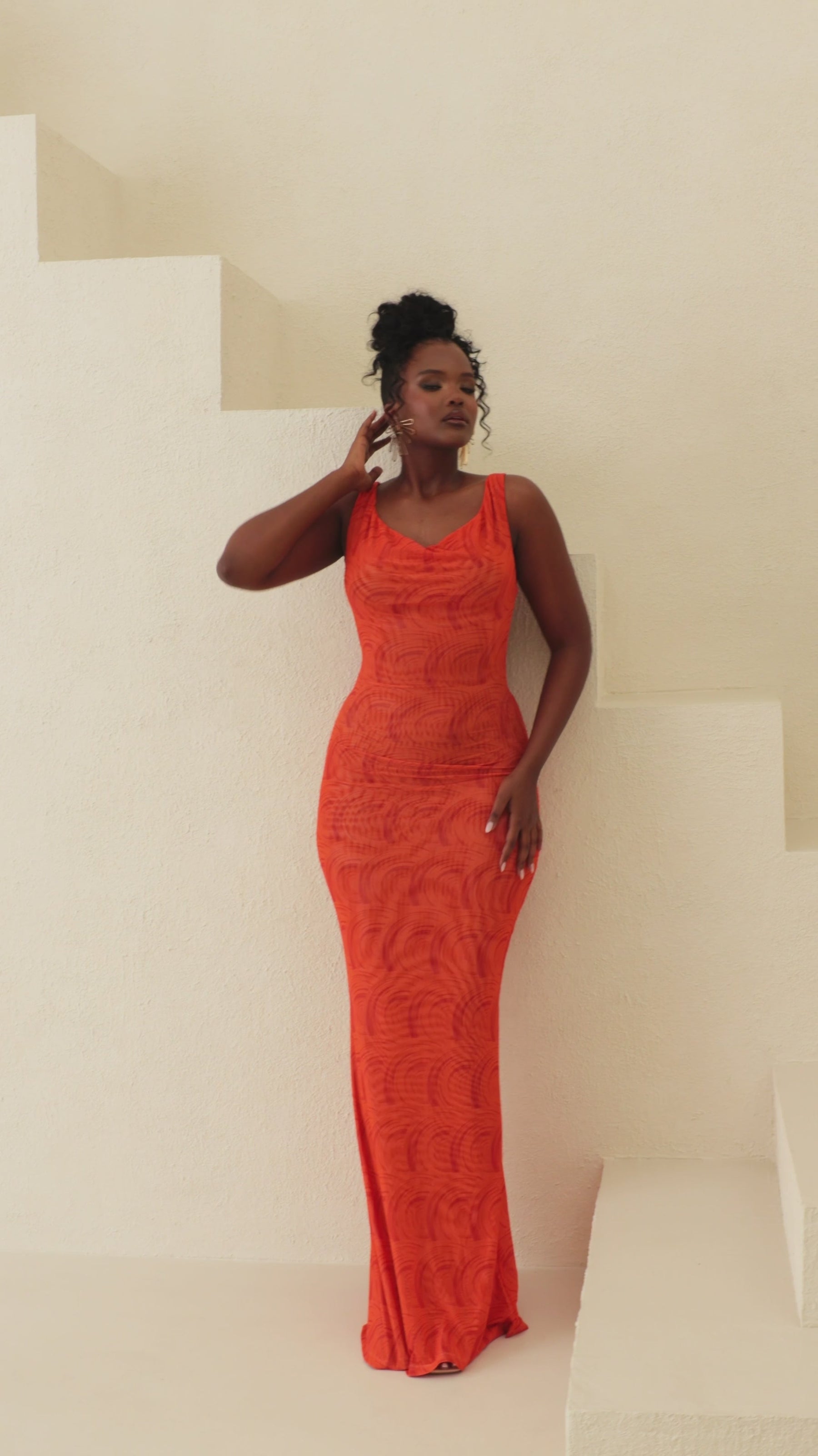 IZA ORANGE COWL MAXI DRESS