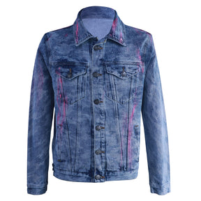 Blue denim jacket with Mona Lisa print