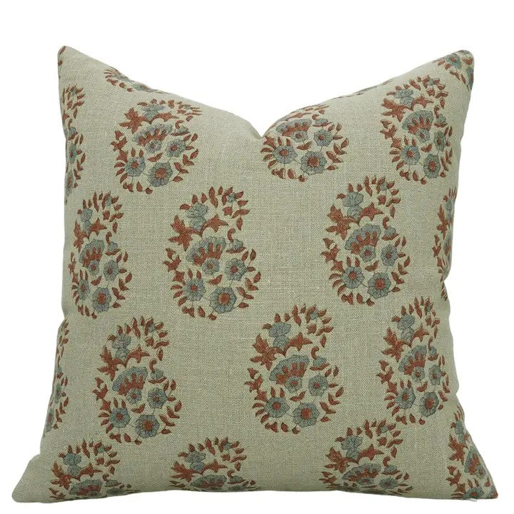 Floral Meadow Hand Block Pillow case Thick Linen - Anarkali