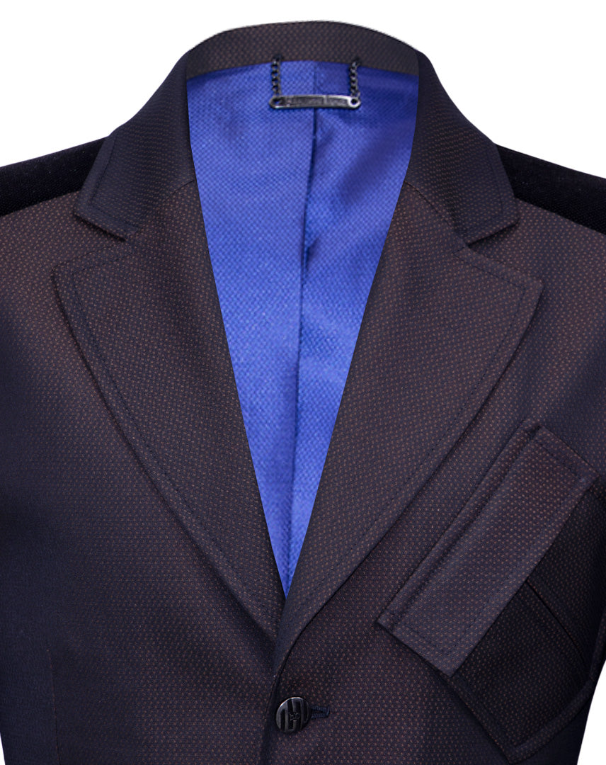 Brown Blazer with Dotted Fabric and Suede Details