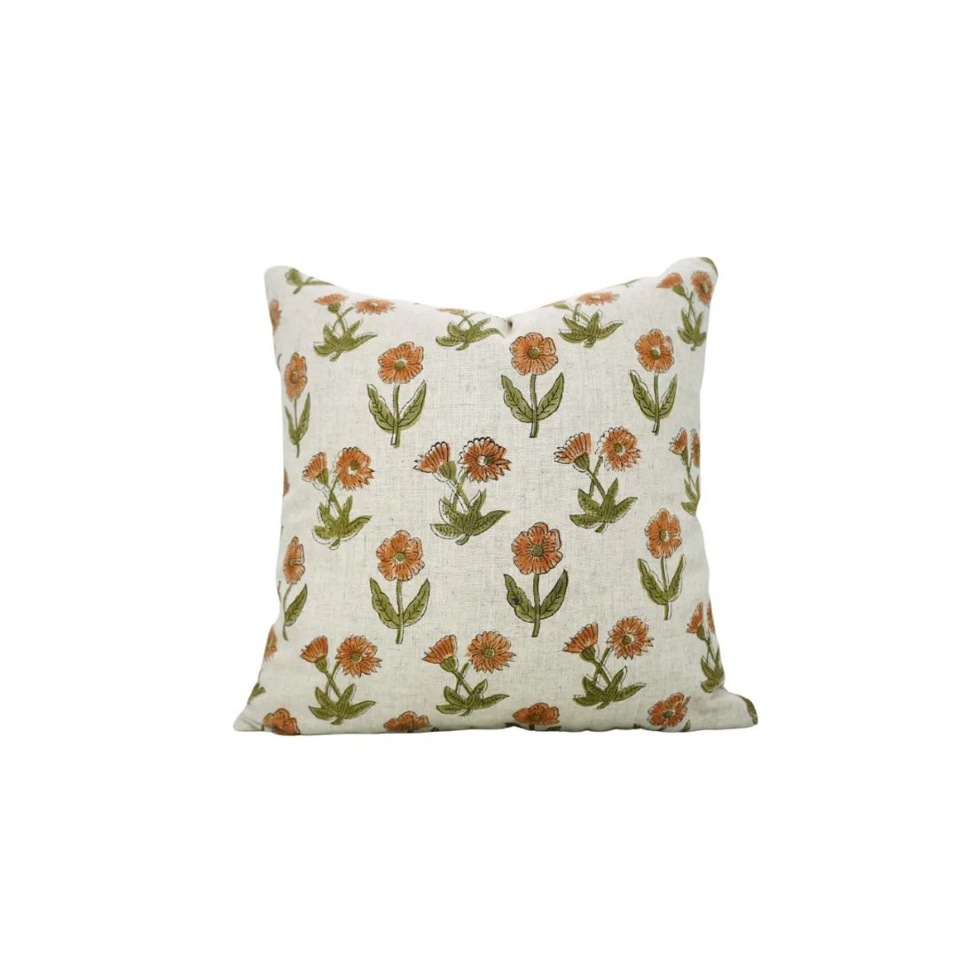 Floral Hand Block Print Boho Viscose Linen Pillow Cover- Kirti