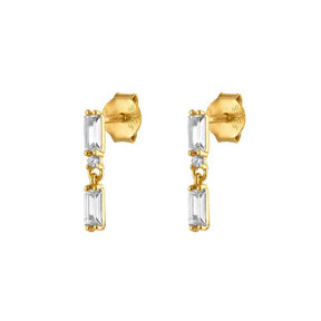 Pave Double Baguette Gold Drop Earrings