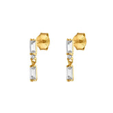 Pave Double Baguette Gold Drop Earrings