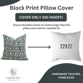 Artisan Hand Block Printed DesignThick Linen Pillow Cover- Midnight