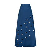 Cowrie Shell Embellished Denim Maxi Skirt