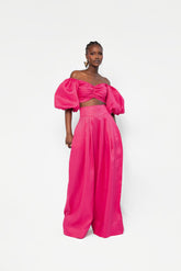 Linen KIARA Wide Leg Pants in Pink