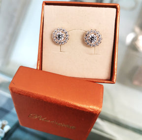 Round Elegant Silver Halo Stud Earrings