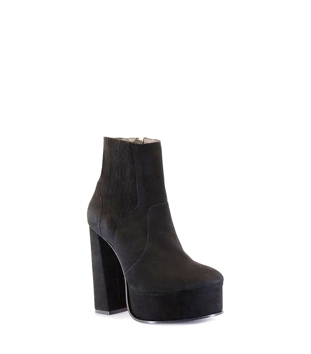 Sleek Black Suede Booties with Platform Heels Mikah